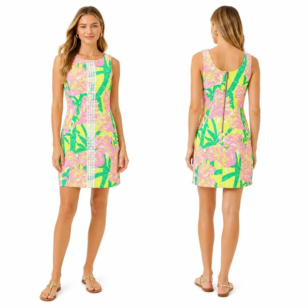 Lilly Pulitzer Target Women's Shift Dress Pink Green Floral Lace Trim 10